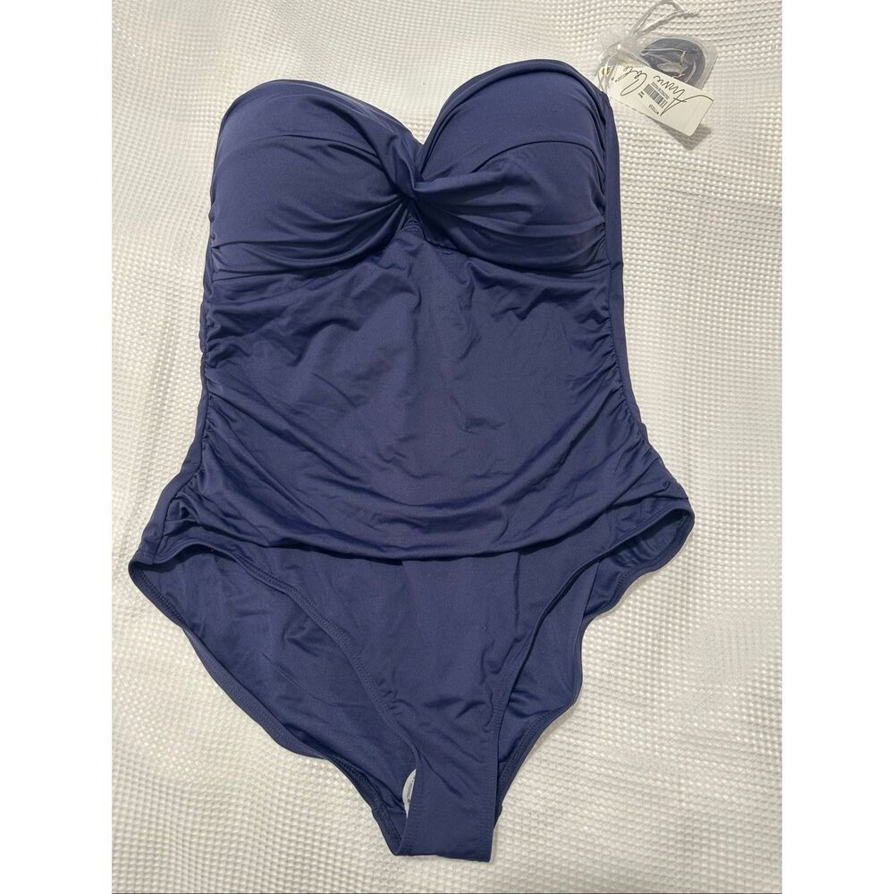 Anne Cole Twist Front navy blue w/Strap Sz16 One Piece Women's Bathing Suit A831